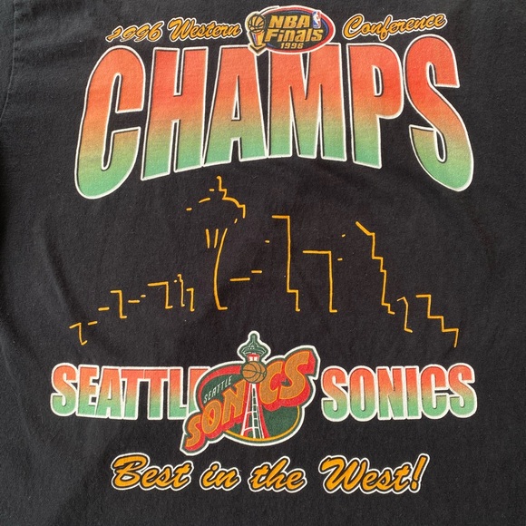 Vintage 1996 Seattle Sonics NBA Finals Western Champs Shirt Graphic Spellout M - Picture 2 of 3